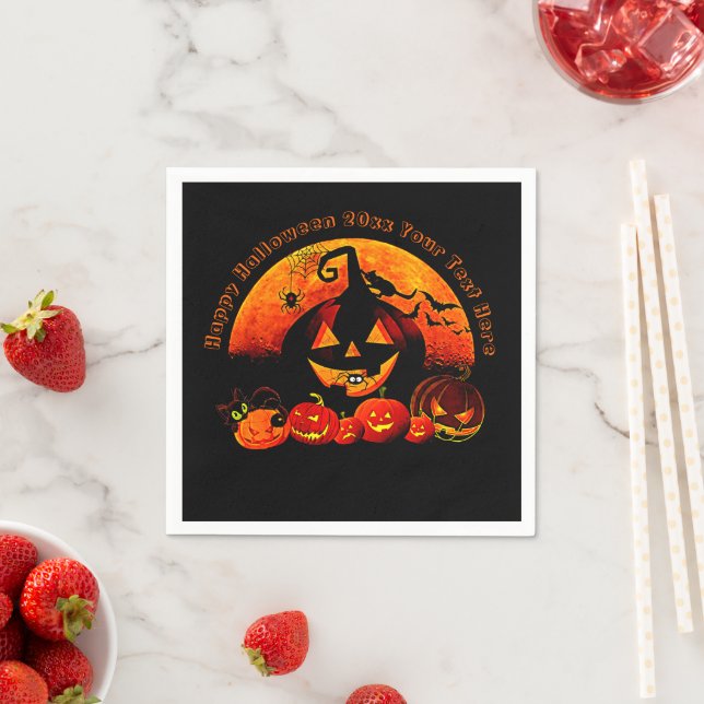 Halloween Name Jahr 20xx Glow Pumpkin Cat Web Serviette (Beispiel)