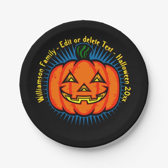 Halloween Name Jahr 20xx Neon Glow Look Pumpkin 7" Pappteller (Vorderseite)