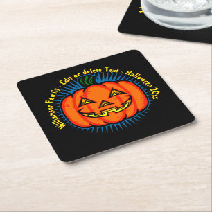 Halloween Name Jahr 20xx Neon Glow Look Pumpkin Rechteckiger Pappuntersetzer