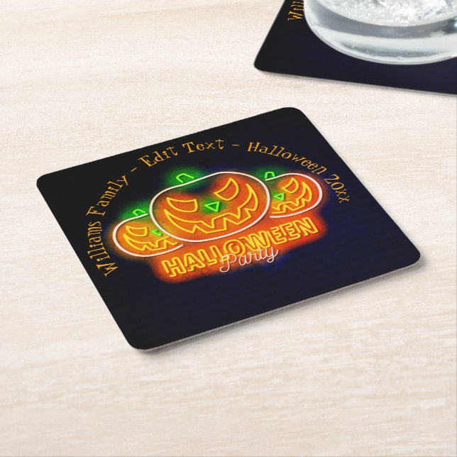 Halloween Name Jahr 20xx Neon Glow Look Pumpkin Rechteckiger Pappuntersetzer (angewinkelt)