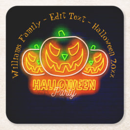 Halloween Name Jahr 20xx Neon Glow Look Pumpkin Rechteckiger Pappuntersetzer