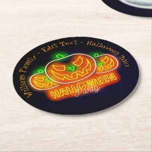 Halloween Name Jahr 20xx Neon Glow Look Pumpkin Runder Pappuntersetzer