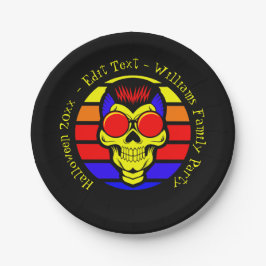 Halloween Name Jahr 20xx Text Retro Sunset Skull Pappteller