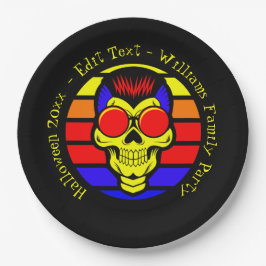 Halloween Name Jahr 20xx Text Retro Sunset Skull Pappteller