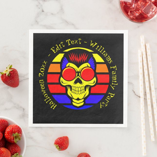 Halloween Name Jahr 20xx Text Retro Sunset Skull Serviette (Beispiel)