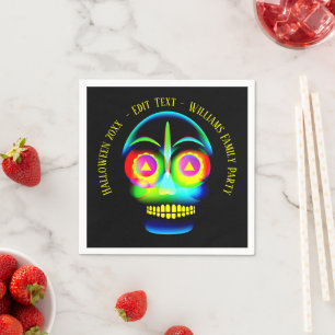 Halloween Name Year Neon Look Glow Blue Skull   Serviette