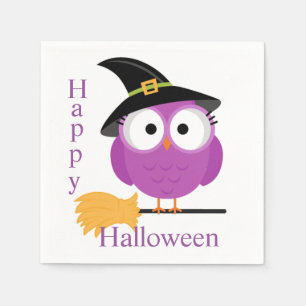 Halloween Napkin/Owl mit Hexenhut und Broom Serviette