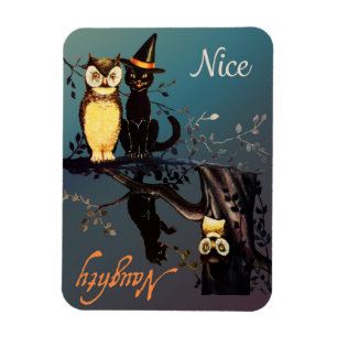 Halloween Naughty ou Nice Magnet   Chat et hibou