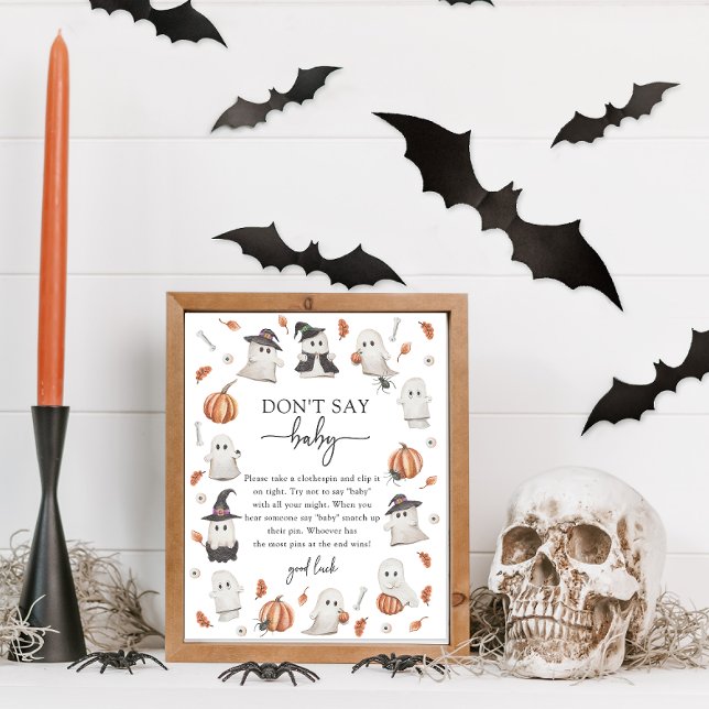 Halloween ne pas dire Baby Poster (Halloween Don't Say Baby Sign A Little Boo Is Almost Due Ghost Pumpkin Baby Shower)