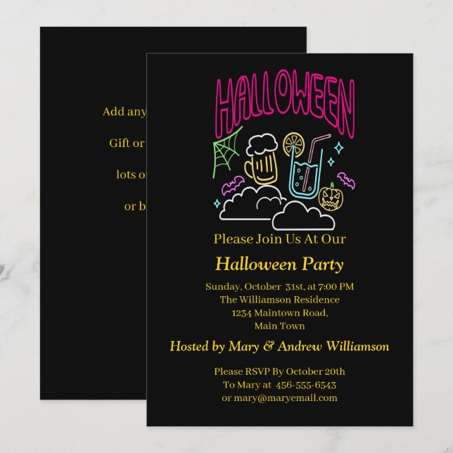 Halloween Neon Glow Look Beer Drink Party Einladung (Vorne/Hinten)