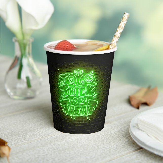 Halloween Neon Glow Look Green Trick Leckerei Part Pappbecher (In Situ)