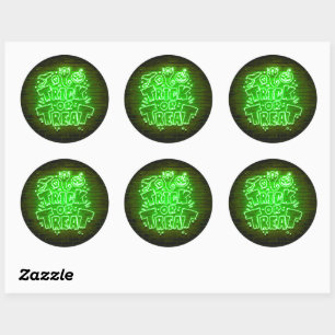 Halloween Neon Glow Look Green Trick Leckerei Part Runder Aufkleber