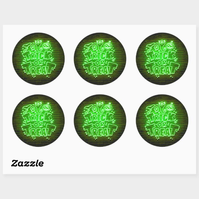 Halloween Neon Glow Look Green Trick Leckerei Part Runder Aufkleber (Blatt)