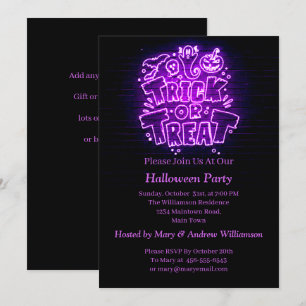 Halloween Neon Glow Look Lila Trick Leckerei Party Einladung