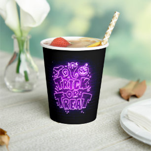 Halloween Neon Glow Look Lila Trick Leckerei Party Pappbecher