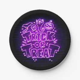 Halloween Neon Glow Look Lila Trick Leckerei Party Pappteller