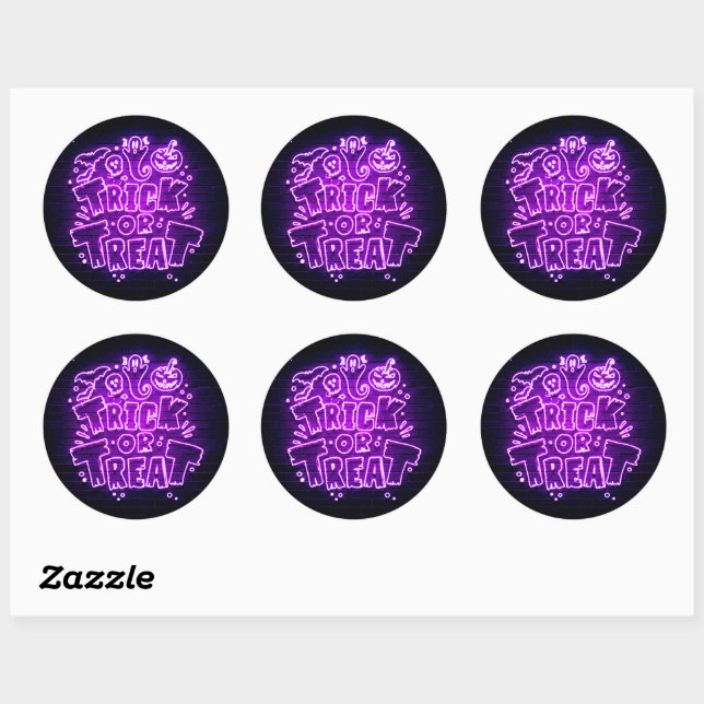 Halloween Neon Glow Look Lila Trick Leckerei Party Runder Aufkleber (Blatt)