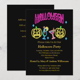 Halloween Neon Glow Look Pumpkin Cocktail Party Einladung
