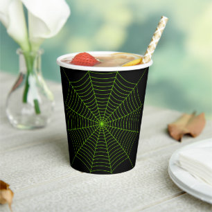 Halloween Neon Green Spiegweb schwarz Pappbecher