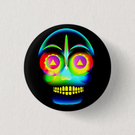 Halloween Neon Look Glow Blue Yellow Skull Button