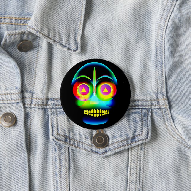 Halloween Neon Look Glow Blue Yellow Skull Button (Beispiel)