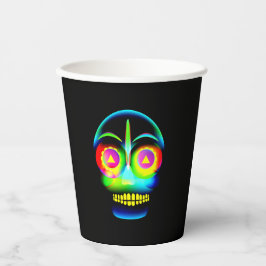 Halloween Neon Look Glow Blue Yellow Skull Pappbecher