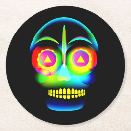 Halloween Neon Look Glow Blue Yellow Skull Runder Pappuntersetzer