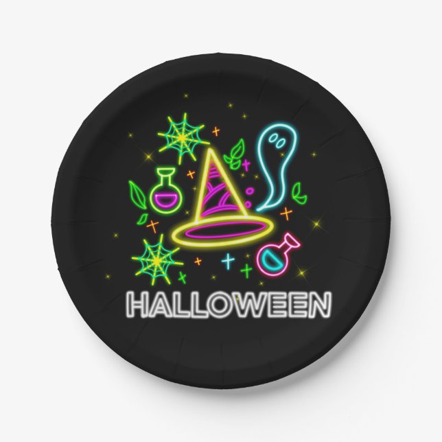 Halloween Neon Look Hat Ghost Web Party 7" Pappteller (Vorderseite)