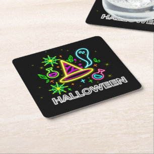 Halloween Neon Look Hat Ghost Web-Party Rechteckiger Pappuntersetzer