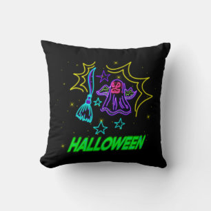Halloween Neon Look Lila Ghost Broom Party Kissen