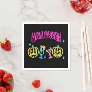 Halloween Neon Look Pumpkin Cocktail Party Serviette