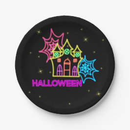 Halloween Neon Look Spuk House Spider Web 7" Pappteller