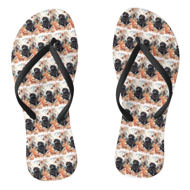 Halloween Neufundland mit Pumpkins Beängstigend Flip Flops (Fußbett)