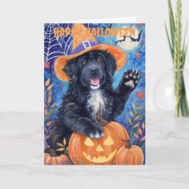 Halloween Newfoundland Dog Feiertagskarte (Vorderseite)