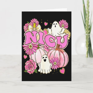 Halloween-Nicu-Krankenschwester Rosa Blumiges Kürb Karte