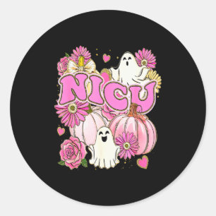 Halloween-Nicu-Krankenschwester Rosa Florales Kürb Runder Aufkleber