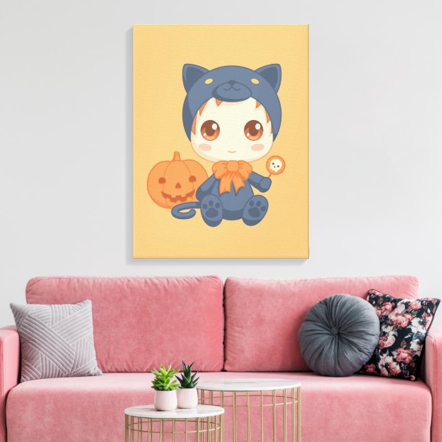 Halloween Niedlich Baby Black Cat Kostüm Leinwanddruck (Insitu (Wohnzimmer))