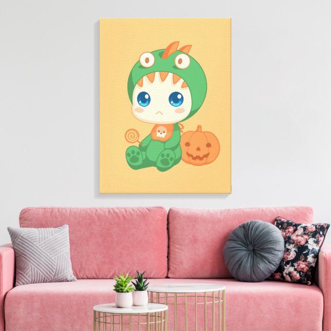Halloween Niedlich Baby Dragon Dinosaur-Kostüm Leinwanddruck (Insitu (Wohnzimmer))