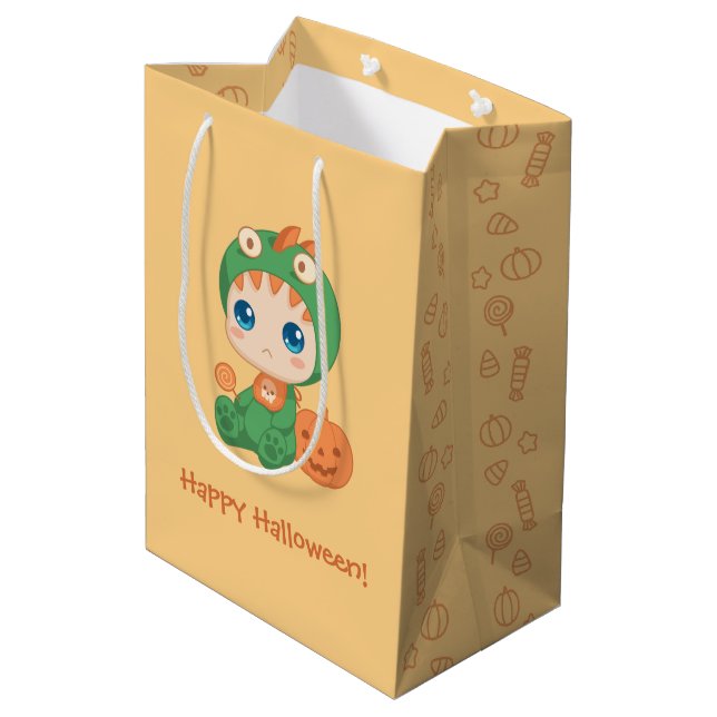 Halloween Niedlich Baby Dragon Dinosaur-Kostüm Mittlere Geschenktüte (Rückseite Schrägansicht)