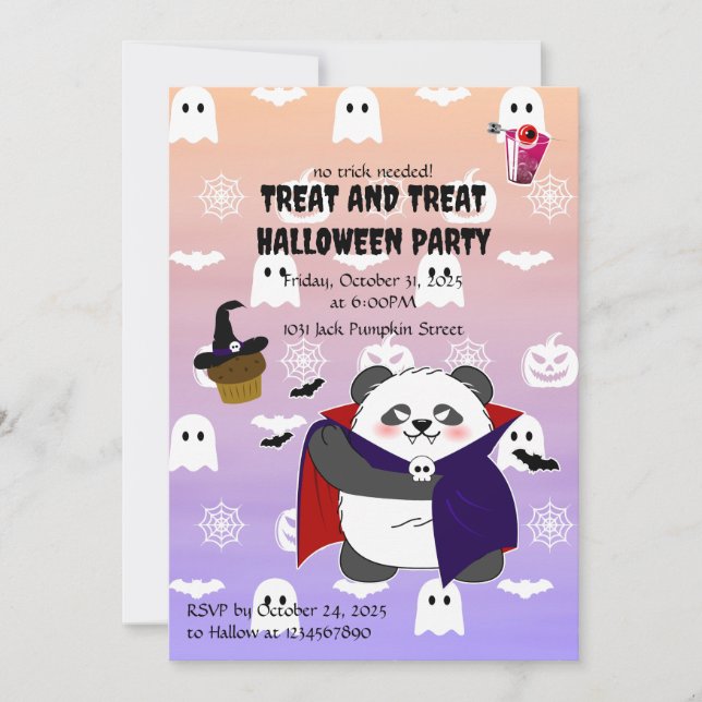 Halloween Niedlich Baby Panda Dracula Vampire Einladung (Vorderseite)