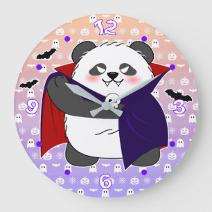 Halloween Niedlich Baby Panda Dracula Vampire Große Wanduhr
