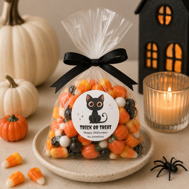 Halloween Niedlich Black Cat - Trick oder Treatdes Runder Aufkleber (Von Creator hochgeladen)