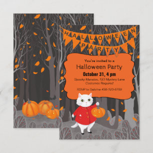 Halloween Niedlich Cat & Jack-o’-Laternenkürbis Einladung