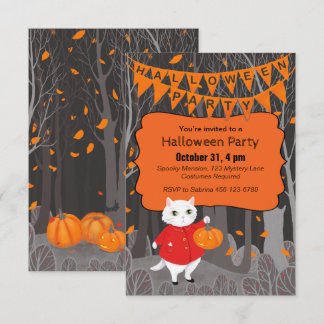 Halloween Niedlich Cat & Jack-o’-Laternenkürbis Einladung