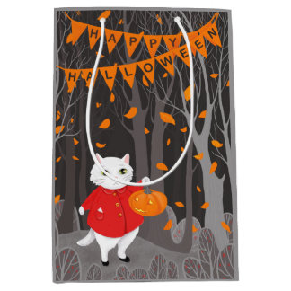 Halloween Niedlich Cat & Jack-o’-Laternenkürbis Mittlere Geschenktüte