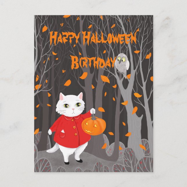Halloween Niedlich Cat & Jack-o’-Laternenkürbis Postkarte (Vorderseite)