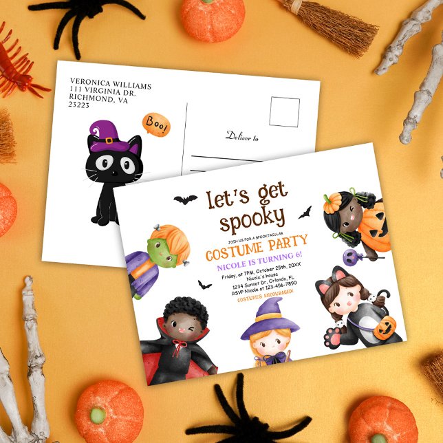 Halloween Niedlich Costume Geburtstagsparty Kinder Einladungspostkarte (Halloween Cute Costume Birthday Party Kids Invitation Postcard)