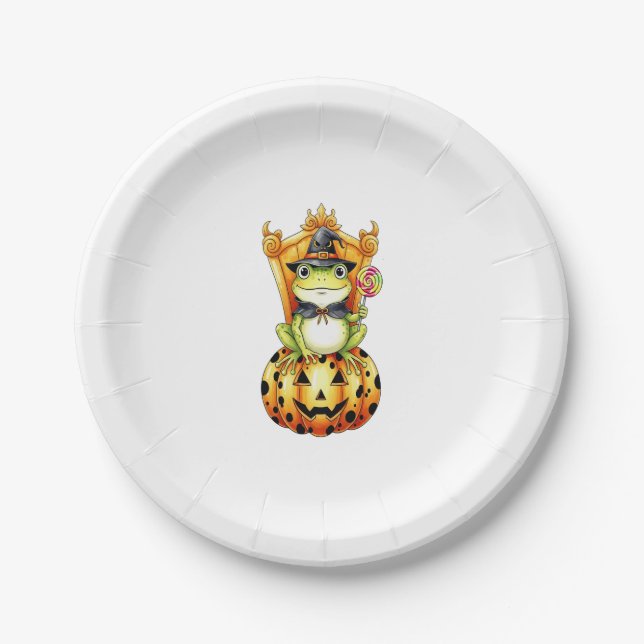 Halloween Niedlich Frosch on Pumpkin Pappteller (Vorderseite)