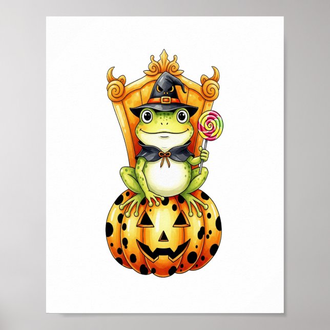 Halloween Niedlich Frosch on Pumpkin Poster (Vorne)