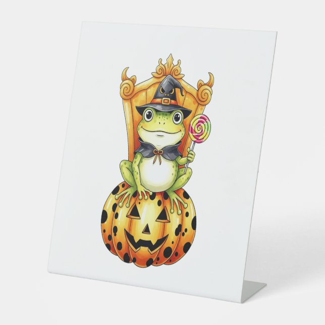 Halloween Niedlich Frosch on Pumpkin Sockelschild (Vorderseite)
